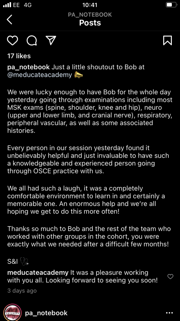 Meducate Academy review on Instagram